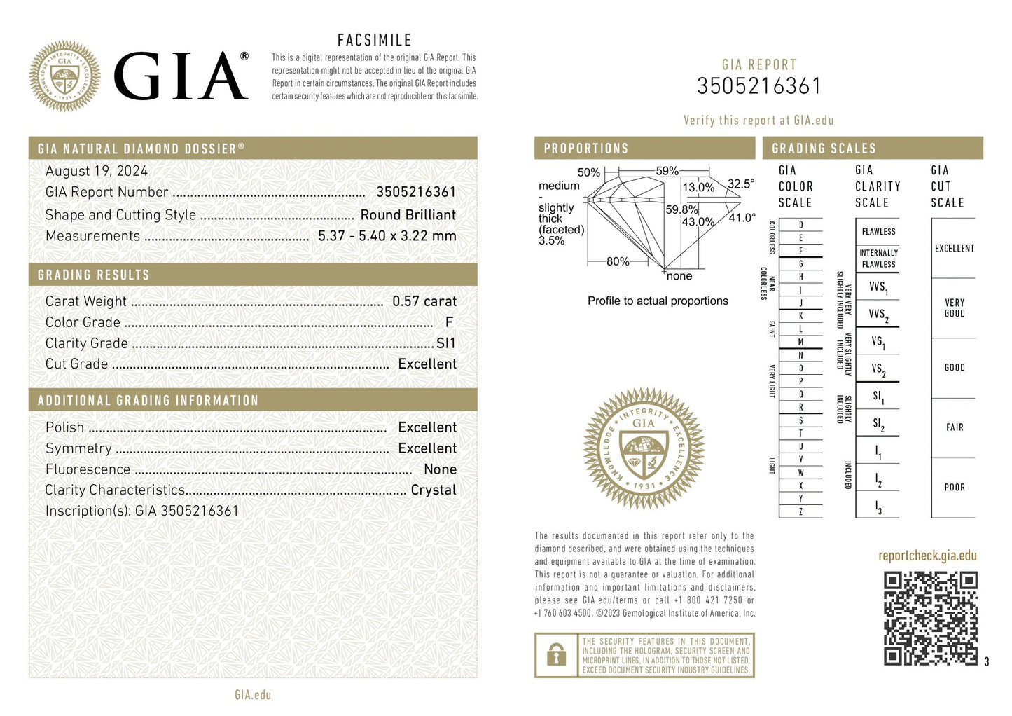 Diament 0,57 Ct F/SI1