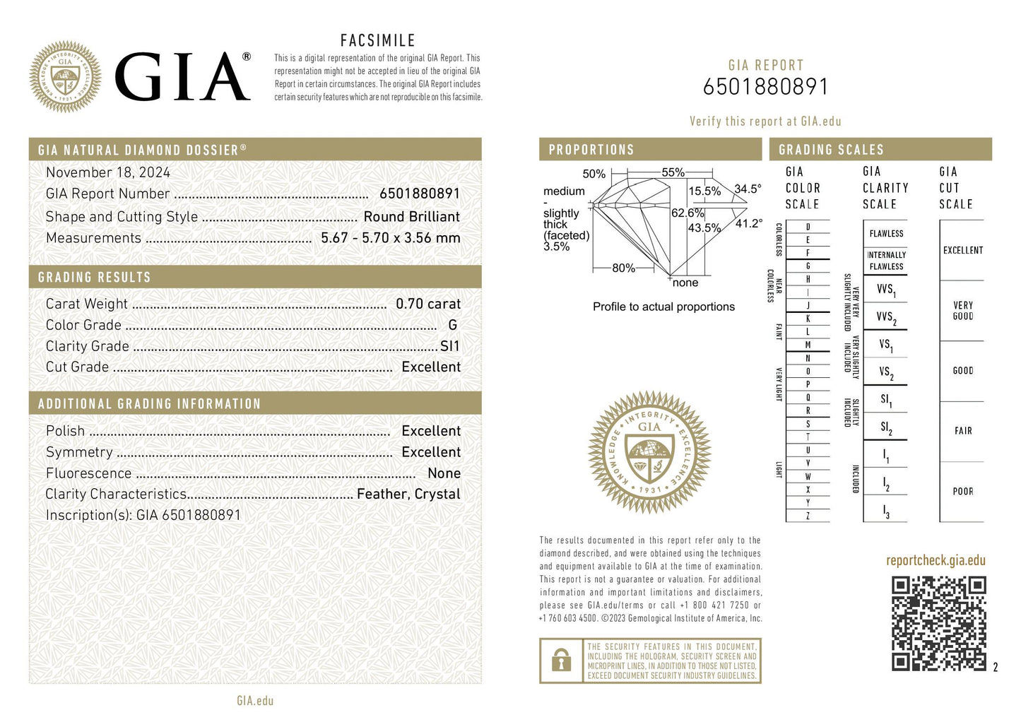 Diament 0,70 Ct G/SI1