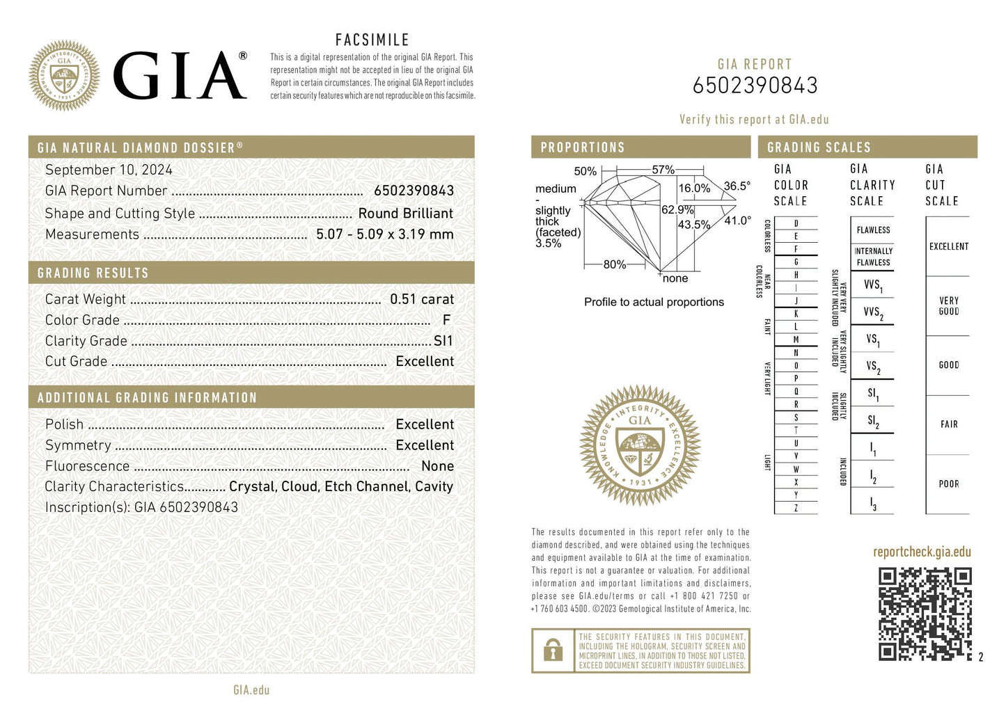 Diament 0,51 Ct F/SI1