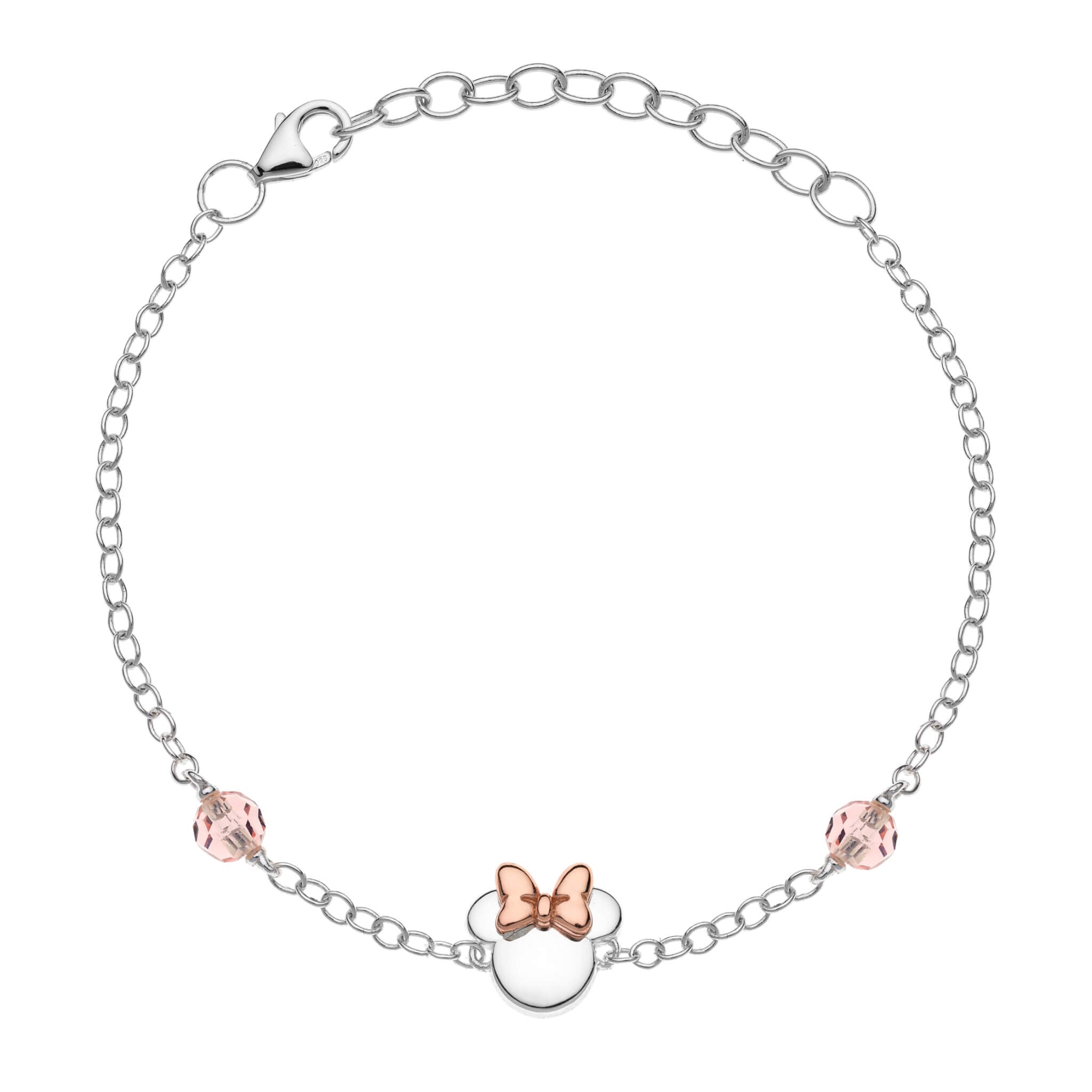 Srebrna bransoletka Myszka Minnie i różowymi kryształkami
